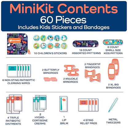 KeepGoing Small Travel First Aid Kit Kids – 60 Pc. Mini First Aid Kit for Purse, Diaper Bag, & Backpack with Latex-Free Bandages – 4 Oz., & 4.5 x 3.5 x 2 in, TSA-Approved - style: Woodland