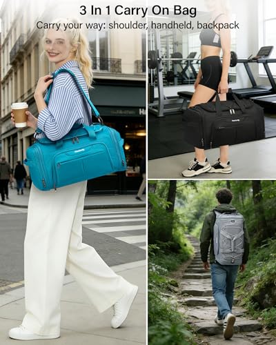 Hanke Expandable Carry On Luggage Bag,3 in 1 Duffle Bag for Travel,45L-55L Weekender Overnight Bag with 15.6" Compartment for Women & Men (Caribbean Blue) - color: Caribbean Blue