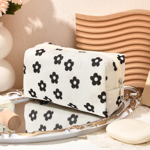 SOIDRAM 2 Pcs Makeup Bag Large Cosmetic Bag Toiletry Bag Makeup Pouch Travel Bag Organizer Cute Makeup Brushes Aesthetic Accessories Storage Bag for Women Black Floral Corduroy - color: Black Floral Corduroy