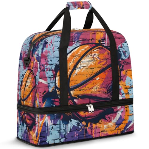 Travel Duffel Bag Basketball Graffiti Weekender Bag with Shoe Compartment Foldable Overnight Bags for Travel Sports Lightweight Gym Bags for Men Women - color: Basketball Graffiti