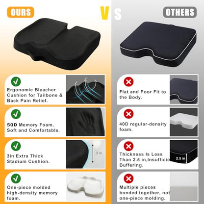 Stadium Seat Cushion, Extra Thick 50D High-Density Bleacher Cushion with Carry Handle, Non-Slip Water-Resistant Stadium Cushions for Bleachers & Outdoor Events(2-Pack)