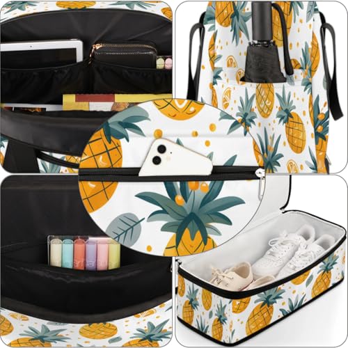 Travel Duffel Bag Pineapples Theme Weekender Bag with Shoe Compartment Foldable Overnight Bags for Travel Sports Lightweight Gym Bags for Men Women - color: Pineapples Theme