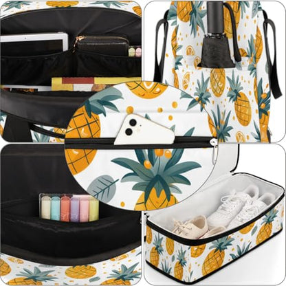 Travel Duffel Bag Pineapples Theme Weekender Bag with Shoe Compartment Foldable Overnight Bags for Travel Sports Lightweight Gym Bags for Men Women - color: Pineapples Theme