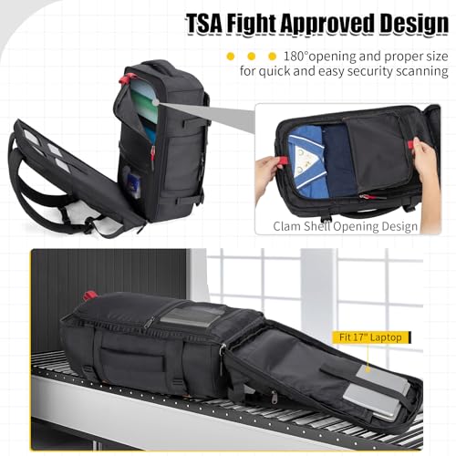 42L Travel Backpack with 4 Packing Cubes, TSA Friendly Flight Approved Carry-On Bag, Water-Resistant Weekender Business Backpack for Men Women, Fits 17.3" Laptop - color: Black