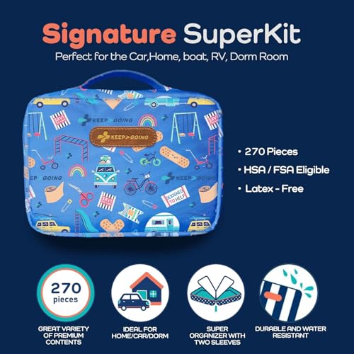 KeepGoing Large Home First Aid Kit for Kids – 270 Pc. for Car, Home, Dorm, & Boat with Latex-Free Bandages – 10 x 7 x 3.5 in. Travel First Aid Kit (Signature) - style: Signature