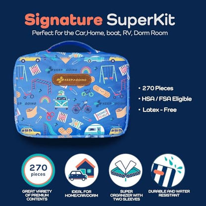 KeepGoing Large Home First Aid Kit for Kids – 270 Pc. for Car, Home, Dorm, & Boat with Latex-Free Bandages – 10 x 7 x 3.5 in. Travel First Aid Kit (Signature) - style: Signature
