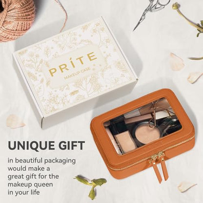 Prite Clear Makeup Bag Cosmetic Organizer Case Waterproof Travel Toiletry Bag Skincare Pouch with Golden Zipper(Brown) - color: Brown, size: Standard - Single Layer
