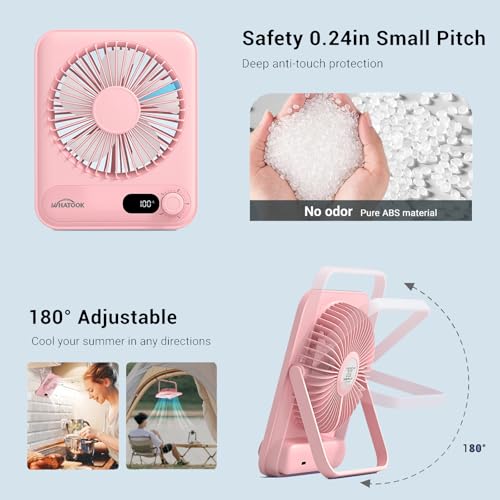 WHATOOK Small Desk Fan Personal Fans: 5000mah 25 Hours Battery Office Quiet Mini Desktop Fan Portable Rechargeable Travel Essentials (Pink, 2000 mAh) - color: Pink