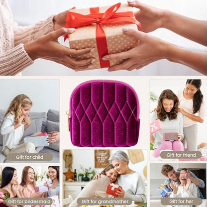 2026 New Travel Jewelry Case, Small Travel Jewelry Bag with Zipper, 5-Layer velvet Travel Jewelry Pouch for Bracelet Rings Earring, chain,pendants,Bracelet (Rose Violet) - color: Rose Violet