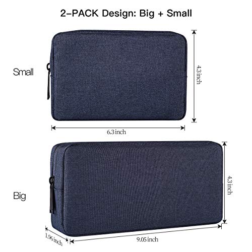 2-Pack Portable Storage Pouch Bag, Universal Electronics Accessories Case Cable Organizer Compatible with Hard Drive, Laptop Mouse, Power Bank, Adapter, Cellphone, Cosmetics (Small+Big-Navy Blue) - color: Navy Blue