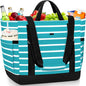 Cooler Bag Insulated, Soft Side Cooler, Reusable Grocery Bags with Zipper Closure, Thermal Leakproof Large Insulated Tote Bag for Hot/Cold Food for Grocery, Beach, Travel, Picnic - color: Lake Blue and White
