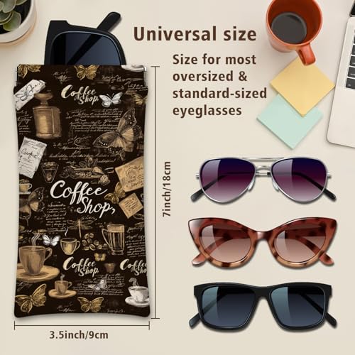 Eyeglasses Sunglasses Case PU Soft Squeeze Top Glasses Pouch for Women Men,Animal Pattern Portable Anti Scratch - color: Brown-coffee
