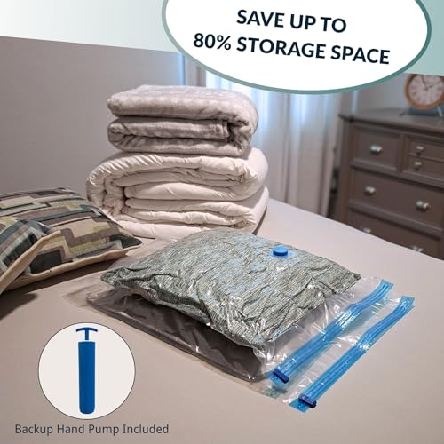 8 Mega Jumbo XXL Vacuum Storage Bags with Pump, Supersized Compression Space Saver for Comforter, duvet, Bedding, Blanket storage, Vacuum Seal Bags for Clothing, Durable Safe Poly Material - size: 8 Mega Jumbo XXL