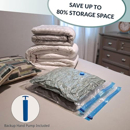 4 Mega Jumbo XXL Vacuum Storage Bags with Pump, Supersized Compression Space Saver for Comforter, duvet, Bedding, Blanket storage, Vacuum Seal Bags for Clothing, Durable Safe Poly Material - size: 4 Mega Jumbo XXL