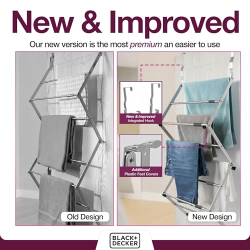 BLACK+DECKER Over The Door Expandable Telescopic Drying Rack, Clothes Organizer, Towel Hanger, Laundry, Collapsible, Silver - color: Silver