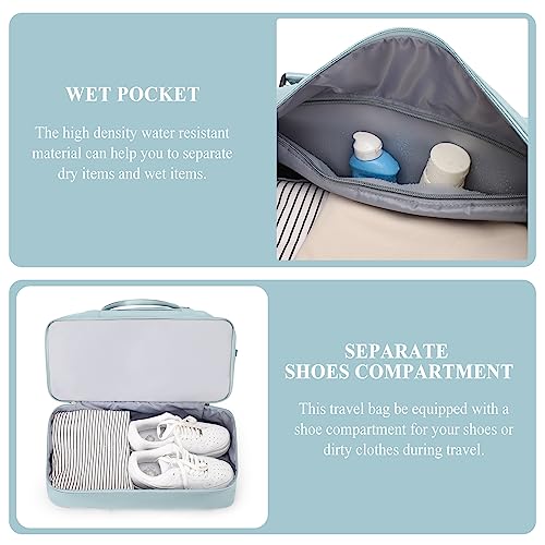 Weekender Bags for Women,Personal Item Travel Bag with Shoes Compartment,Overnight Travel Duffel Bag with Toiletry Bag - color: Light Blue, size: Large