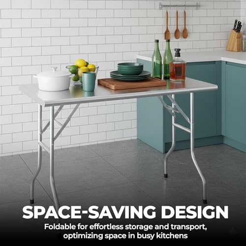 Premium Quality Stainless Steel Open Base Folding Utility Table - Folding Work Table for Commercial Kitchen, Restaurant, Hotel and Garage - NSF (24" x 60") - size: 24" x 60"