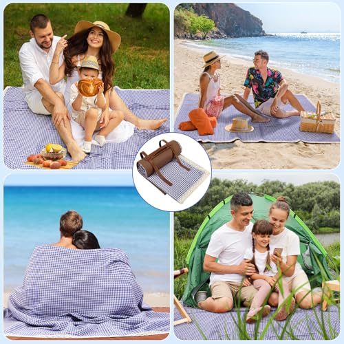 VitalCozy Waterproof Picnic Blankets 59 x 78in Outdoor Blanket Foldable 2 in 1 Double Layer Sandproof Beach Mat with Carry Strap for Camping Lawn Park Beach Grass(Blue White) - color: Blue White