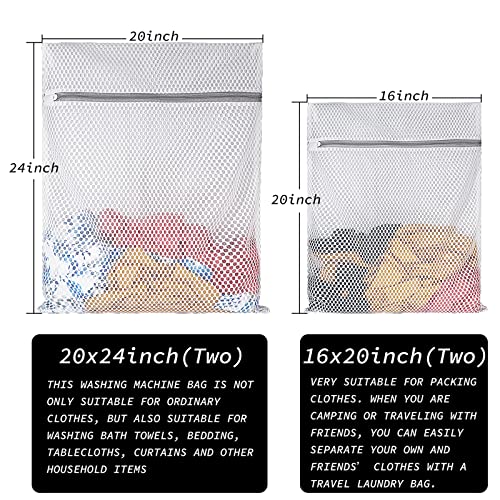 Extra Large Honeycomb Mesh Laundry Bag125gsm Net Fabric Durable and Reusable Delicate Wash Bag,Travel Organization Bag for Lingerie,Clothes,Jeans,Bath Towel,Sock (Set of 4(2L+2XL)) - size: Set of 4 (2 Large + 2 X-Large)