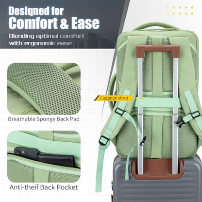 42L Travel Backpack with 4 Packing Cubes, TSA Friendly Flight Approved Carry-On Bag, Water-Resistant Business Backpack for Men Women, Fits 17.3" Laptop (Avocado Green) - color: Avocado Green