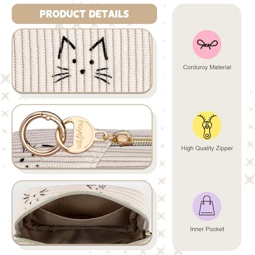 Period Bag for Teen Girls, Corduroy Cute Cats Sanitary Napkin Storage Bag, Menstrual Pad Pouches Tampon Holder for Purse (Beige-Cats) - color: Cats-beige