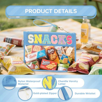 Siwara Snack Bags Clear Pouch Travel Makeup Bag Chenille Letter Bags for Zipper Pouch Clear Cosmetic Bag Clearly Tote Bag Makeup Travel Bags for Women - color: Blue-Snack