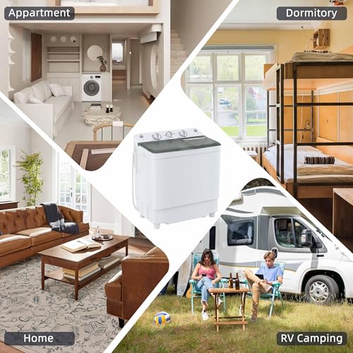 Elevon Portable Washing Machine Twin Tub 9.9 Lbs Capacity, (7.7 Lbs) and Spinner(2.2 Lbs) Combo Mini Compact Laundry Washer for Home, Apartment, Camping, RVs and Dorms, Black/White - style: 10LBS