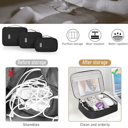 AKOZLIN Cord Organizer Case with Adjustable Divider 3pcs/set Padded Cable Organizer Bag Double Layer Electronics Travel Case DJ Cable File Bag Black
