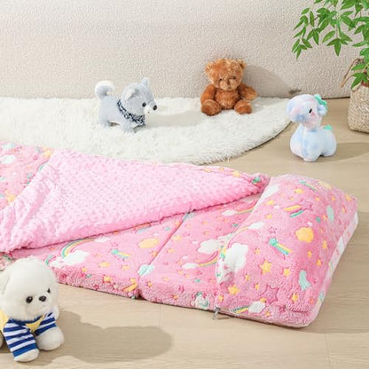 Preschool Nap Mat with Pillow and Blanket, 21" x 50" Glow Sleeping Bag Toddler Nap Mat for Daycare Kids, 2" Thick All in one Foldable Floor Mattress for Girl Boys - style: Rainbow Pattern