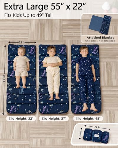 Primlect Thickened Toddler Nap Mat with Removable Pillow and Minky Blanket, Extra Large 55''x35'' Sleeping Bag, Washable, Roll up, Perfect for Daycare, Preschool, Kindergarten, Boys and Girls - color: navy blue