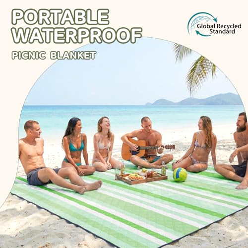 Genovega Waterproof Beach Blanket Picnic Outdoor Mat Rug Adult Women Her Sister Mom Gf Girlfriend Aunt Auntie Titi Best Friend Friendship Bestie Wife Daughter in Law Lady Happy Birthday Cool Unique - color: Mint White Stripe