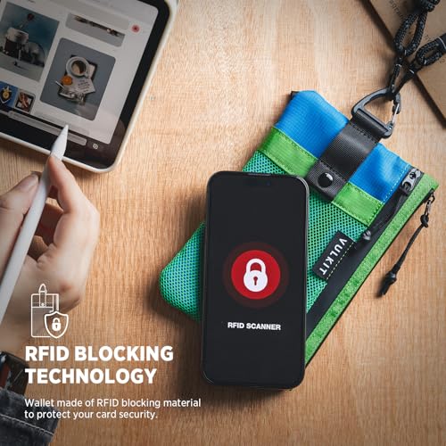VULKIT RFID Blocking Travel Wallet for Men Women, Water Resistant Passport & Phone Holder with Detachable Lanyard and Key Ring, Lightweight Zipper Travel Wallet - color: Green