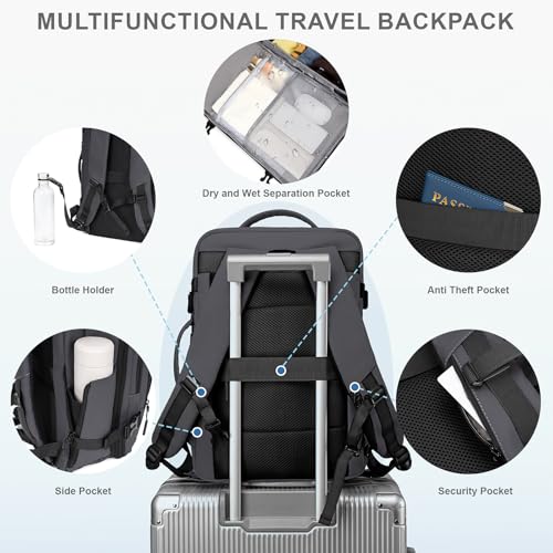 BAGOK Carry On Travel Backpack, 35L-40L Expandable Extra Large Airline Approved,Lightweight Daypack for Men and Women（Gray） - color: Gray, size: Large