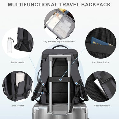BAGOK Carry On Travel Backpack, 35L-40L Expandable Extra Large Airline Approved,Lightweight Daypack for Men and Women（Gray） - color: Gray, size: Large