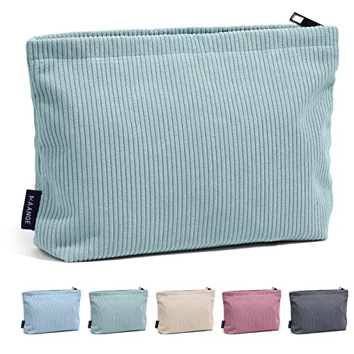 MAANGE Small Makeup Bag For Purse, Travel Cosmetic Bag Makeup Pouch Corduroy Portable Versatile Zipper Pouch For Women (GREEN) - color: Green