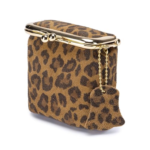 Litchi Leather Coin Purse for Women, Portable Vintage Wallet Mini Lipstick Holder Fashion Solid Color Kiss Lock Key Storage Square Pouch (Leopard print-A) - color: Leopard print-A
