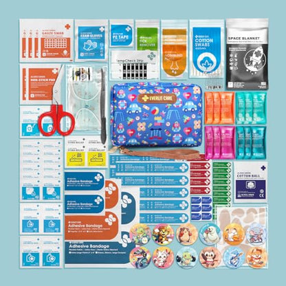 EVERLIT Care Rescue Pack | Family-Friendly First Aid Kit for Kids with 200 Pcs Medical Supplies | Travel-Friendly Compact Storage Bag for Home, Car, Travel, Camping, Adventure (Playground) - color: Playground