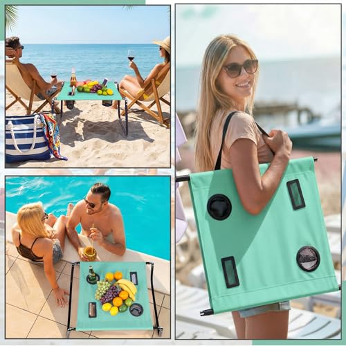 Portable Beach Table Foldable Camping Picnic Table with Cup Holder and Phone Pockets Lightweight Stable for Tailgate Travel Fishing Hiking and Outdoor Adventures(Green,Solid Pattern) - color: Green