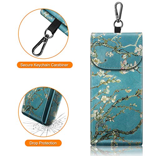FINTIE Double Glasses Case with Carabiner Hook, Portable Vegan Leather Eyeglass Case Anti-scratch Sunglasses Pouch - color: Blossom