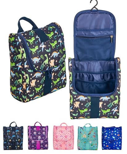 Remobia Hicol Cute Cartoon Hanging Kids Toiletry Bag Children Travel Cosmetic Makeup Organizer Wash Bag Shower bag Over Night Bag Camping Shaving Kit Bag for Boys & Girls (Dinosaurs) - color: Dinosaurs