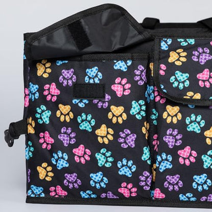 GreaterGood Collapsible Paw Print Car Trunk Organizer with 6 Pockets Truck SUV and Sedan Caddy With Compartment Vehicle Storage Container (Argyle Paws) - color: Argyle Paws