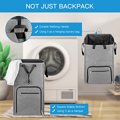 Laundry Backpack Bag, Bukere Extra Large 2 in 1 Laundry Hamper Basket for College Students Dorm Essentials, Adjustable Shoulder Straps, Freestanding Laundry Bag - color: Gray