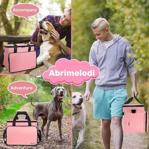 6 Set Dog Travel Bag, Large Pet Supplies for Dogs, Includes 2 Collapsible Dog Bowls, 2 Food Containers, 1 Treat Pouch with Pet Travel Bag, Pink - color: Pink