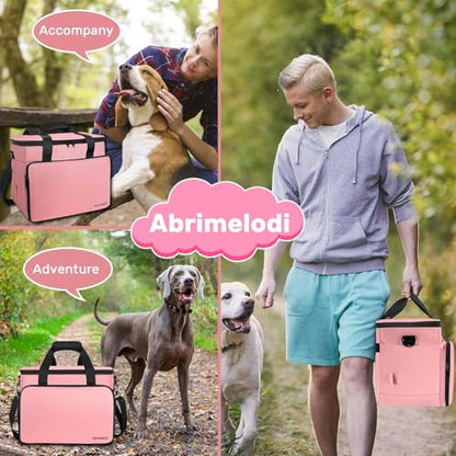 6 Set Dog Travel Bag, Large Pet Supplies for Dogs, Includes 2 Collapsible Dog Bowls, 2 Food Containers, 1 Treat Pouch with Pet Travel Bag, Pink - color: Pink