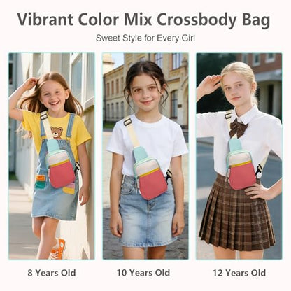 Birthday Gifts for 8 9 10 11 12 Year Old Teens Girls Kids, Fanny Pack Crossbody Bag Sling Belt Bags Purse, Dorm Travel Essentials for Girls Fashion, Preppy Tween Teen Girl Gift Trendy Stuff - color: Cyan & Red