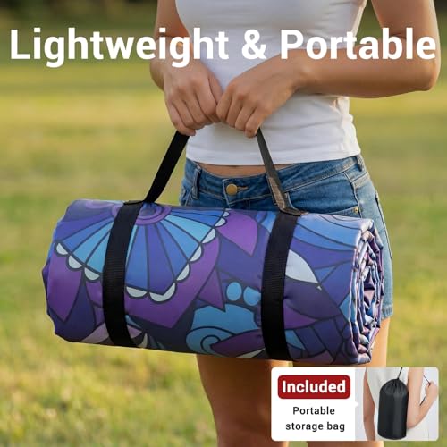 60x80 Large Boho Picnic Blankets Outdoor Water Proof Sand Proof Beach Blanket Packable Patio Grass Park Camping Mats Camper Hiking Must Haves Gifts Car Road Trip Gear Outside Rv Travel Stuff - color: Blue and Green Mandala, size: 6'8" x 5' (Rectangular)