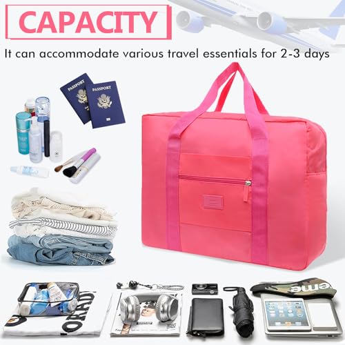 INVODA Travel Bag for Women Foldable Carry on Duffel Bag Waterproof Tote Weekender Luggage Bag (Red) - color: Red