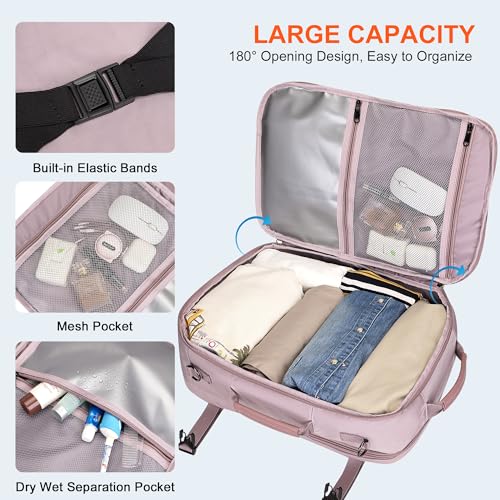 PIJUSHI Travel Backpack for Women Carry on Suitcase Backpack Flight Approved Personal Item Bag Fits 16 Inch Laptop(PE035 Light Purple) - color: Light Purple