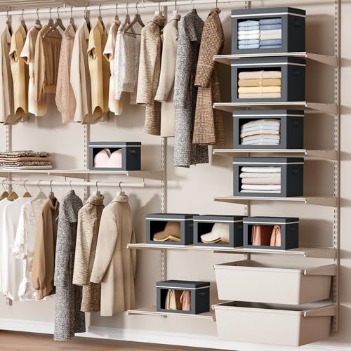 Homsorout Storage Bins with Lids - Small Fabric Organizers with Window, Collapsible Storage Bins for Clothes, Decorative Closet Organizers for Towels, Tshirt, 4 Pack, Dark Grey - color: Dark Grey, size: S(4-Pack)