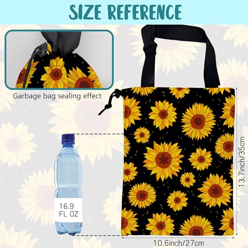Car Garbage Bag Blooming Yellow Sunflowers Drawstring Car Trash Bag Hanging for Back Seat with Adjustable Buckle Canvas Vehicle Trash Can Easy-to-Install - color: Blooming Yellow Sunflowers